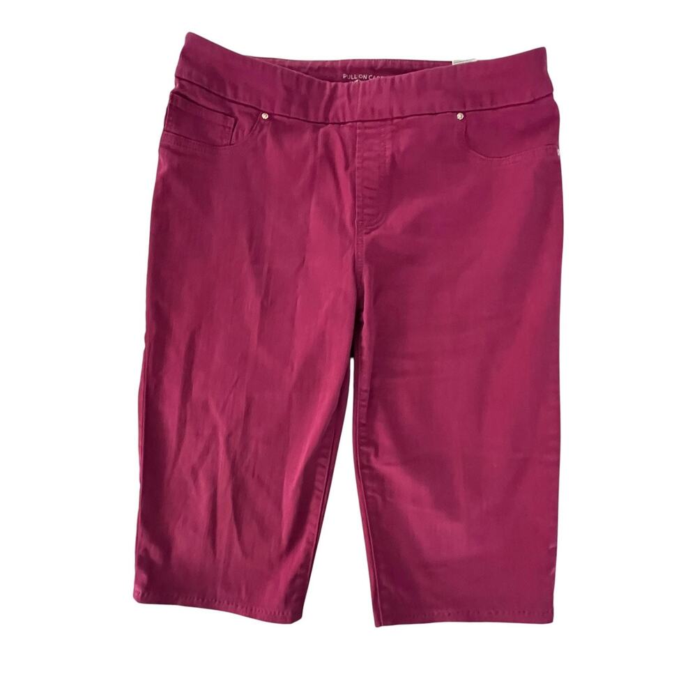 Chico's Pants Womens 12 Pink Pull On Capri Stretch Twill Studded Pockets